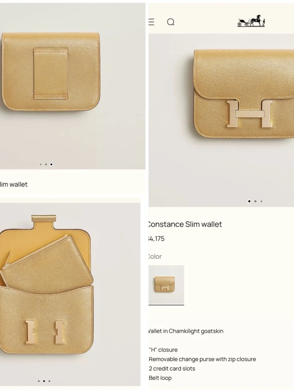 Hermès Constance Slim Wallet Dore Chevre Chamkilight Permabrass Hardware